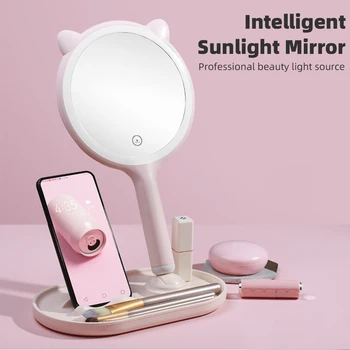 Новое интеллектуальное косметическое зеркало для макияжа, умные светодиодные зеркала для макияжа с ящиком для хранения косметики и держателем телефона для девочек, путешествующих домой