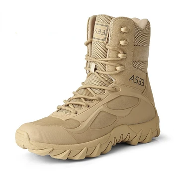Новые мужские кожаные ботинки в стиле милитари высокого качества, мужская уличная обувь для тактических боевых действий в пустыне специального назначения, ботильоны