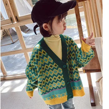 Новый весенне-осенний зеленый свитер для девочек и мальчиков, Детская одежда, Детский кардиган, Детская одежда, Детские повседневные пальто, вязаные