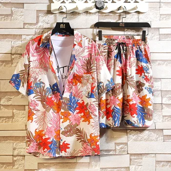 Новый стиль, горячая распродажа, Летний мужской комплект пляжной рубашки на Гавайях 2021, Модный костюм свободного цвета, модный тренд