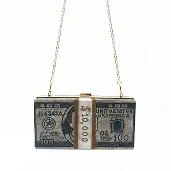 Новый стиль, маленькая квадратная сумка с бриллиантами, набор пакетов для ужина в долларах, европейская и американская мода, долларовая сумка со стразами