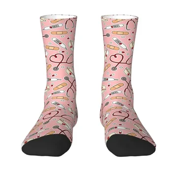 Носки для медсестер с мультяшным принтом, розовые носки для мужчин и женщин, носки для бригады медицинских сестер, мода, лето, осень, зима
