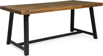Обеденный стол Toby Outdoor из дерева акации, Тиковая отделка пескоструйной обработкой и черный цвет