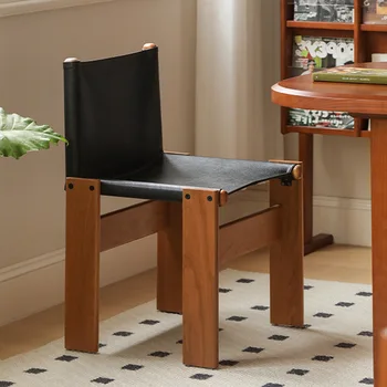 Обеденный стул из воловьей кожи в стиле Ретро Из массива дерева Современный дизайн Мебель для дома Стул для гостиной Передвижной Письменный стол для спальни Табурет