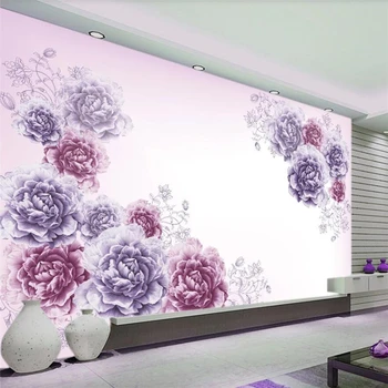 обои wellyu на заказ 3d фрески красивая сирень цветок пиона открытая гостиная ТВ фон обои для домашнего декора обои