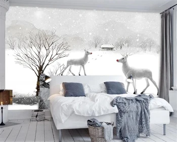 Обои на заказ, 3d фотообои в скандинавском стиле, красивая черно-белая снежная сцена, изображение лося на фоне телевизора, украшение стены гостиной