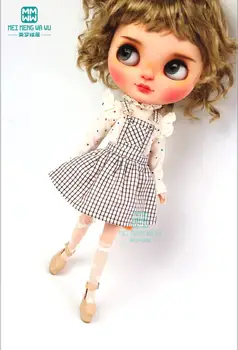 Одежда для куклы подходит Blyth Azone 1/6, аксессуары для куклы, модная коричневая юбка в клетку с ремешком, кружевная рубашка