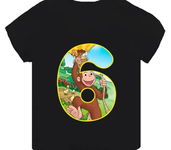 Одежда для мальчиков с милой обезьянкой и мультяшным принтом, детская футболка с номером дня рождения от 1 до 8 лет, Футболки для маленьких девочек