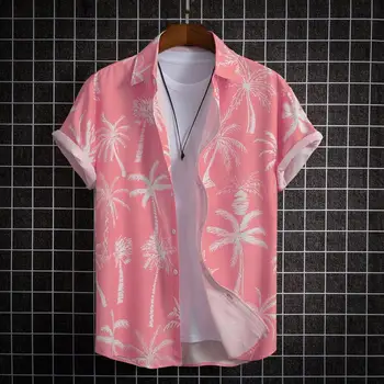 Однобортная мужская рубашка в стиле тропических каникул, мужская рубашка с цифровым принтом кокосовой пальмы, однобортный лацкан для пляжа