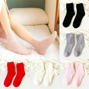 Однотонные теплые женские носки из мягкого плюша, осень-зима, толстые теплые зимние носки, женская модная домашняя одежда, сохраняющая тепло, Носки для сна