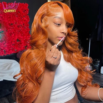 Оранжево-Имбирная объемная волна 13X4 Бесклеевой Фронтальный парик из человеческих волос с прямыми волосами 13X6 HD Прозрачный кружевной фронтальный парик для женщин