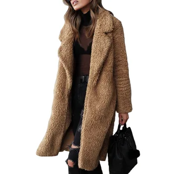 Осенне-зимнее пальто для женщин, модная однотонная повседневная куртка в стиле ретро с длинными рукавами и лацканами