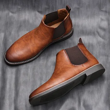 Осенне-зимние ботинки для мужчин, дышащие деловые кожаные ботинки, уличные ботильоны, Новинка 2023 года, классическая мужская обувь большого размера 46