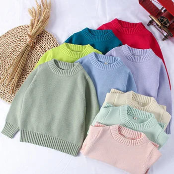 Осенне-зимний вязаный пуловер для маленьких мальчиков и девочек, детский однотонный повседневный свободный пуловер с длинными рукавами, свитер, детская одежда