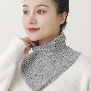 Осенне-зимний новый вязаный шейный платок в Корейском стиле, однотонный, теплый, эластичный, вязаный накладной воротник, шерстяной шарф с высоким воротом