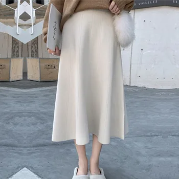 Осенне-зимняя трикотажная юбка средней длины для женщин, идеальный свитер, универсальный шерстяной тренд для похудения средней высоты H781