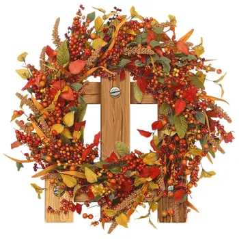 Осенний ягодный венок, реалистичный Венок для входной двери на День Благодарения, Фестивальная Настенная Гирлянда для украшения дома, декор на Хэллоуин