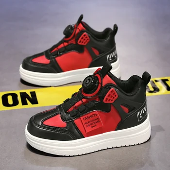 Осень 2023 Детская модная обувь Для мальчиков Белые Красные Подростковые кроссовки Повседневная обувь с быстрой шнуровкой Для мальчиков Высокие кроссовки Детские