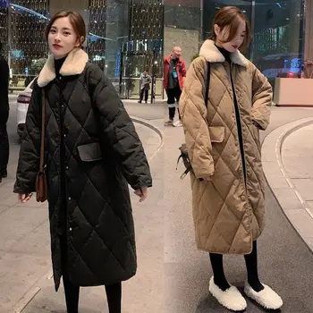 Осень-зима 2023, новые женские утепленные Корейские свободные Студенческие однобортные пальто средней длины с меховым воротником из овечьей шерсти на хлопковой подкладке