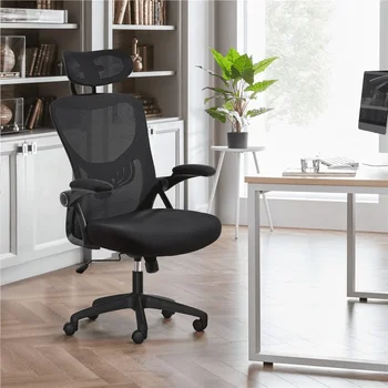 Офисное кресло SMILE MART с регулируемой сеткой с высокой спинкой и складными мягкими подлокотниками, черный