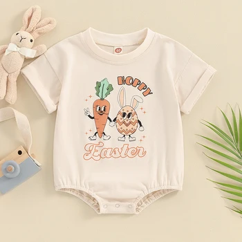 Пасхальный Наряд для новорожденных девочек и мальчиков, Комбинезон с принтом Милого Кролика с коротким рукавом, Летняя Одежда для младенцев