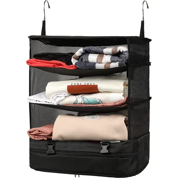 Переносная подвесная сумка для хранения одежды, Складные походные сумки, Упаковка чемодана с 3 полками, Подвесные полки для дорожных чемоданов на открытом воздухе