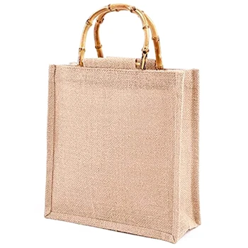 Переносная хозяйственная сумка, переносная джутовая хозяйственная сумка, хозяйственная сумка, бамбуковая сумка с кольцевыми ручками, светло-коричневый