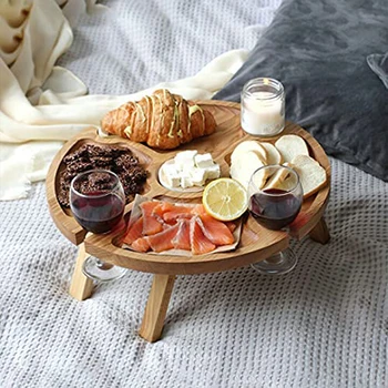 Переносной деревянный стол для пикника, кемпинга, складной стол для барбекю со стеклянной винной стойкой, складной фруктовый стол для путешествий