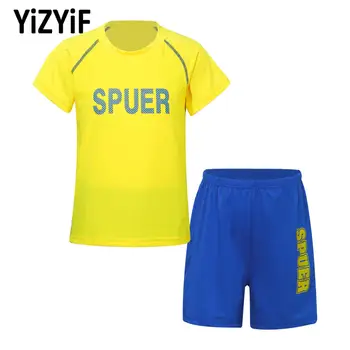 Повседневная футболка с буквенным принтом для мальчиков, Спортивный костюм из двух предметов, Короткие шорты, комплект футбольной баскетбольной тренировочной формы.