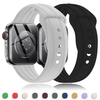 Полосатый Силиконовый Ремешок Для Apple Watch Ultra Band 49мм 45мм 44мм 42мм 41мм 42мм спортивный Ремешок Для Часов браслет iwatch Serise 9 8 7 6 5