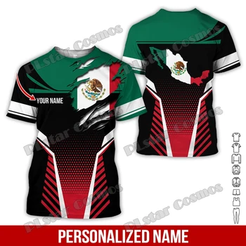 Пользовательское название, флаг Мексики и герб с 3D-принтом, модная мужская футболка, Летний стиль, Повседневная футболка Унисекс TTD37