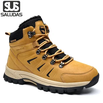 Походная обувь SALUDAS, высокие плюшевые теплые зимние ботинки, зимние противоскользящие и износостойкие зимние ботинки, водонепроницаемые кроссовки для скалолазания