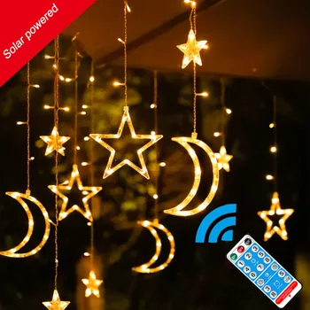 Праздничный светильник Eid Star Moon, солнечный занавес, Сказочные огни, Рождественские Праздничные украшения для дома, окна свадебной комнаты, Наружный садовый декор