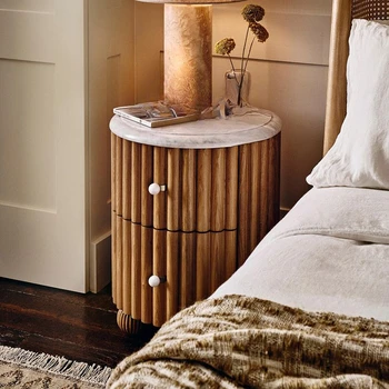 Прикроватная тумбочка из массива дерева в стиле французского ретро, роскошный мраморный стол в скандинавском стиле, простая прикроватная тумбочка в виде бревна, комод с выдвижными ящиками