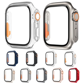 Прозрачная Стеклянная пленка + Чехол для Apple Watch Case 45/41 мм 44/40 мм Заменить на Ultra PC Protector iWatch Series 8 7 6 5 SE 38/42 мм