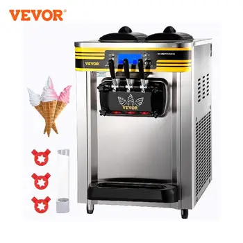 Производитель мягкого мороженого VEVOR 22-30Л /Ч, Коммерческая Столешница, Торговый Автомат для замораживания Сладких рожков Tricolor 2 + 1.