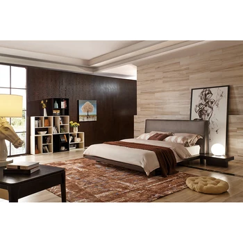 Простой дизайн современная кожаная спинка коричневая мебель для спальни современная