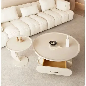 Размер в кремовом стиле, круглый журнальный столик, небольшая квартира, гостиная, домашняя роскошь во французском стиле, современный минималистичный дизайнерский чайный столик
