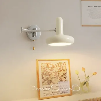 Регулируемый белый настенный светильник с поворотным кронштейном, Прикроватная тумбочка для спальни, Гостиная, Многофункциональная светодиодная лампа с выдвижным проводом, кабинет для чтения