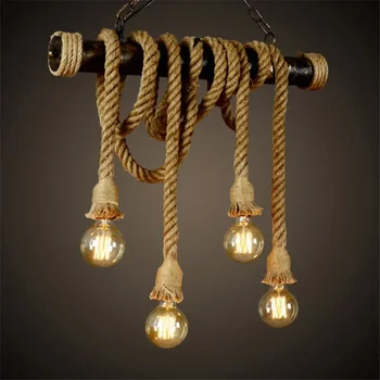 Ретро Винтажный подвесной светильник из пеньковой веревки, американские промышленные подвесные светильники, креативные потолочные светильники в стиле лофт в стиле Кантри E27 Edison LED