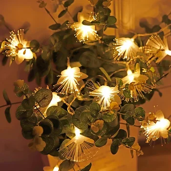 Рождественская елка Волоконно-оптический сказочный свет 60/100 LED Starburst Фейерверк Струнный свет Открытый Рождественский цветок Струнные огни