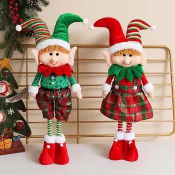 Рождественская Плюшевая кукла Эльф С телескопическими ножками Рождественское Растягивающееся украшение в виде Эльфа Для дома Navidad 2024 Рождественские Украшения подарки