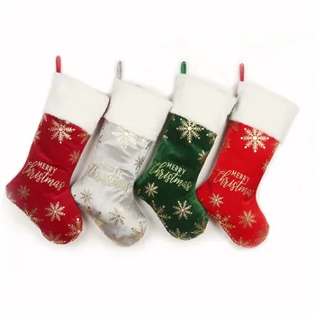 Рождественские носки с вышивкой, подвесные украшения большой емкости, Рождественский подарочный пакет, подарочный чулок со снежинками