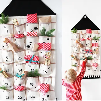Рождественский календарь из ткани с 24 карманами Для развешивания рождественских украшений 120x50 см