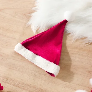 Рождественский костюм Санта-Клауса для маленькой девочки контрастного цвета, Платье трапециевидной формы с длинным рукавом и круглым вырезом, комбинезон, шляпа