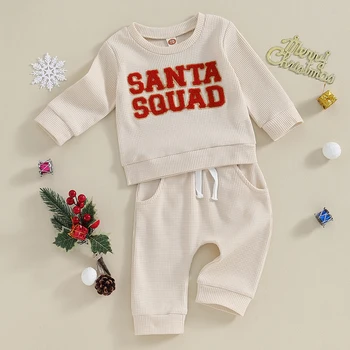 Рождественский наряд для маленьких мальчиков и девочек, Рождественский осенне-зимний пуловер, толстовка, теплые брюки, рождественская одежда для новорожденных малышей