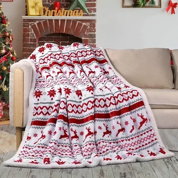 Рождественское одеяло с ворсом Лося, Двойное Утолщенное Фланелевое одеяло со Снежинками, Мягкое Покрывало, Комфортное роскошное одеяло для кожи