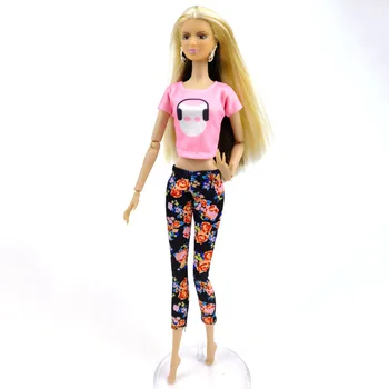 Розовая модная футболка, топ, брюки с цветочным рисунком, комплект одежды для куклы Барби, аксессуары для кукол 1/6, игрушки для детей, подарок
