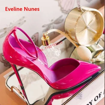 Розово-красные Пикантные Босоножки на шпильке, Новое Поступление, Роскошный бренд, Однотонный Модный ремешок на щиколотке, Пряжка, Дизайнерская Кожаная обувь, Женская обувь