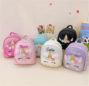 Розовый рюкзак с вышивкой единорога, изготовленный на заказ, школьная сумка для малышей, рюкзак для ясель, рюкзак для детского сада, сумка для дошкольников, рюкзаки для девочек